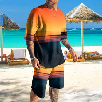 Havajai vyriški T-shirt Rinkiniai 3D Spausdinimo Vasaros Atsitiktinis Marškinėliai Šortai Dviejų dalių Komplektas Beach Vacation Negabaritinių Apvalios Kaklo Vyras Drabužiai
