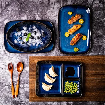 Jingdezhen Keramikos Vakarienės Lėkštės ir Dubenys Mėlyna Patiekalų Kūrybos Japonijos Retro Krosnies Pasikeitė Stalo reikmenys Indai Nustatyti Plokštė