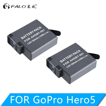 PALO 2vnt Gopro Hero 5 1800mAh AHDBT-501 AHDBT501 AHDBT 501 Fotoaparatas Įkraunama Baterija Skirta Gopro Hero 5 Hero5 Go pro