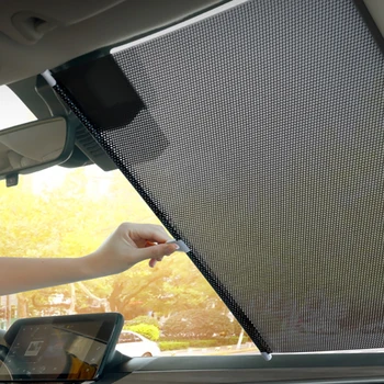 Sulankstomas Automobilio priekinio Stiklo Užuolaidos Ištraukiama skėtį nuo saulės, Vasaros Šilumos Izoliacija Blokuoja UV Saulės Pavėsyje, Automatinis Priekinis/Galinis Langas