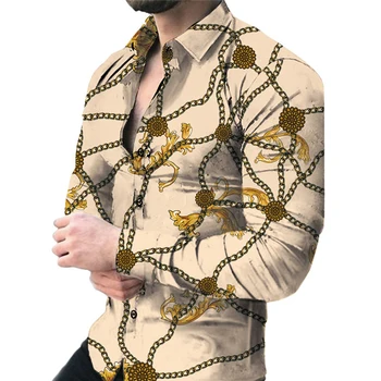 Vyras Marškinėliai 3d Spausdinimo Madinga Vintage ilgomis Rankovėmis Viršūnes Slim Fit Atsitiktinis Marškinėliai Vyrams Atostogų Mygtuką Palaidinė Harajuku