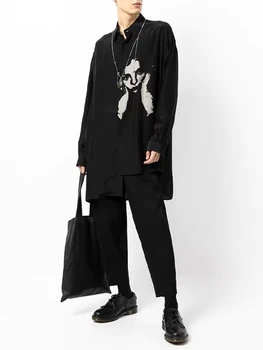 y3Thinking Mergina Asimetrinis dizainas, marškinėliai, marškiniai tamsiai stiliaus Unisex yohji yamamotos vyrai vyriški drabužiai Owens viršūnes Black marškinėliai